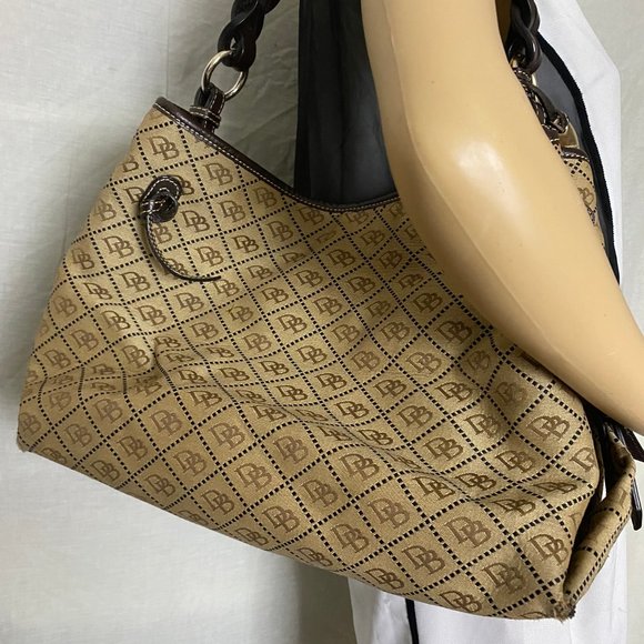 Dooney & Bourke L Tan Jacquard Fabric Shoulder Bag - Picture 10 of 13
